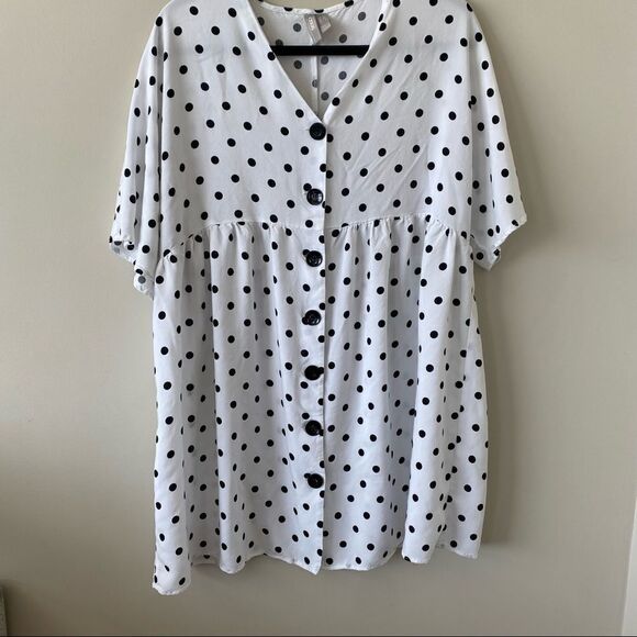 ASOS-OVERSIZED Polka Dot Mini Smock Dress (Size:8) - Picture 6 of 12